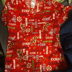 Rudolph Scrub Top XS